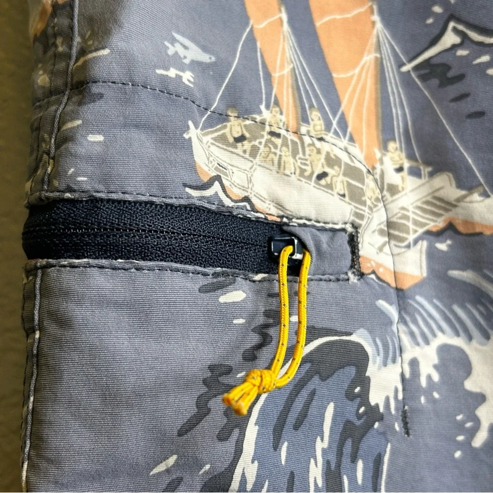 Patagonia Pataloha Swim Trunks Board Shorts Catamaran Boat Waves Print Sz 40
